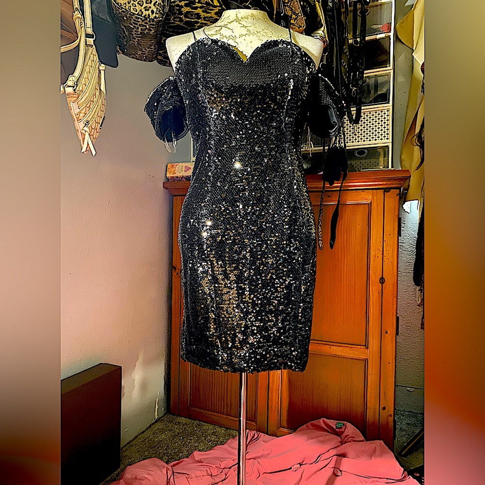 Black Sequin Bustier Dress | ENTRY | Small